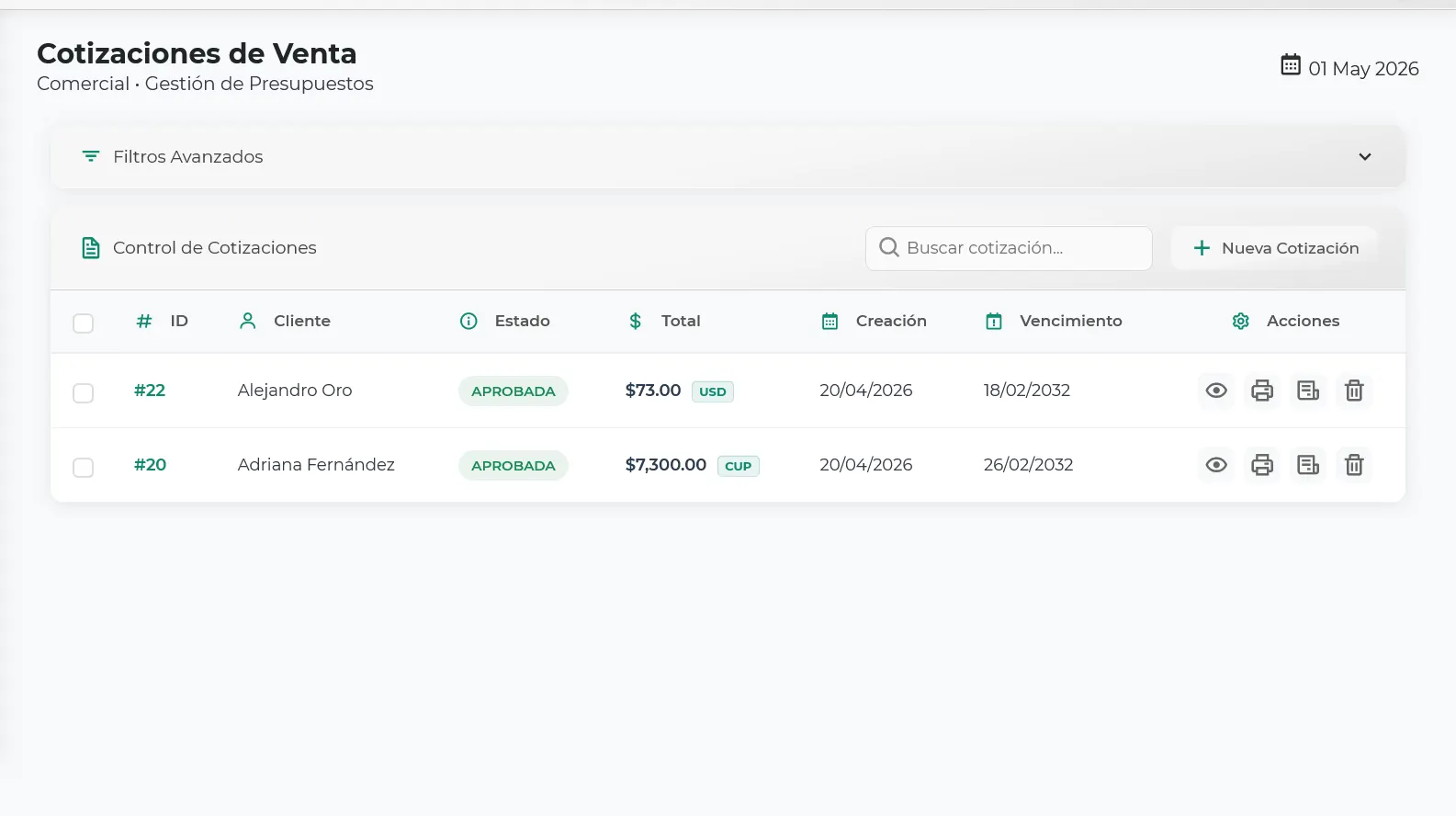 Cotizaciones Smart Business — ofertas personalizadas para clientes